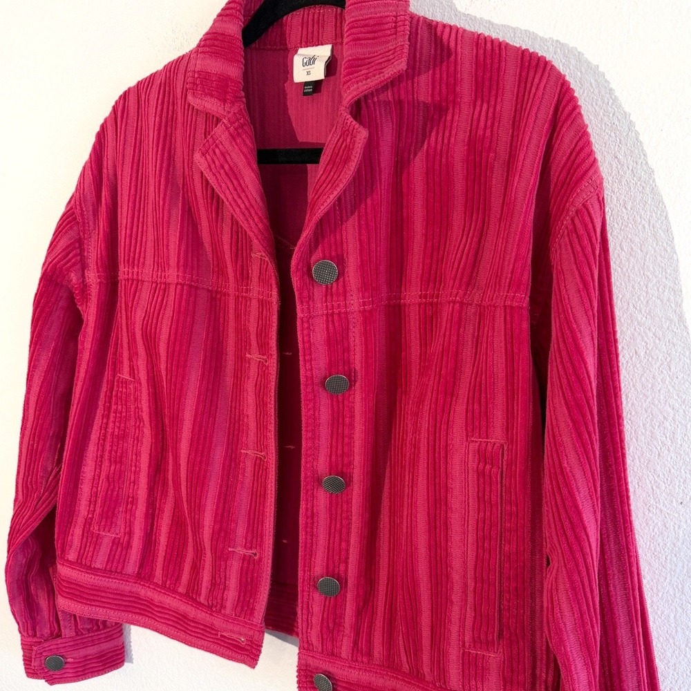 Cabi 4124 Hot Pink Corduroy Jacket Womens XS Cotton Ribbed Trucker Button Up - Picture 3 of 10
